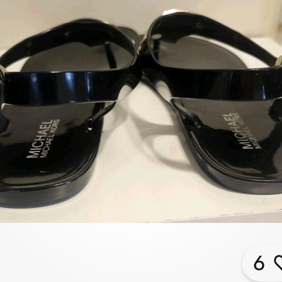 Michael Michael Kors Black Jelly "MK" Logo Plate T-Strap Thong Sandals Sz.8 - Picture 3 of 7